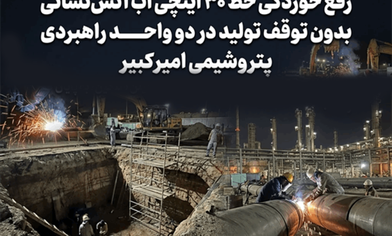 به گزارش تولیدگران کارآفرین به نقل از روابط عمومی و امور بین‌الملل شرکت پتروشیمی امیرکبیر، عملیات پیچیده رفع خوردگی خط ۳۰ اینچی سیستم آب آتش‌نشانی (Fire Water) در محوطه OFF Site واحد پلی‌اتیلن سنگین مجتمع پتروشیمی امیرکبیر، که بر اثر خوردگی بالا نشتی شدید پیدا کرده بود، پس از هماهنگی کامل و تلاش شبانه‌روزی تیم‌های عملیاتی، بدون توقف تولید و با ریسک بالای ایمنی و موفقیت به اتمام رسید.